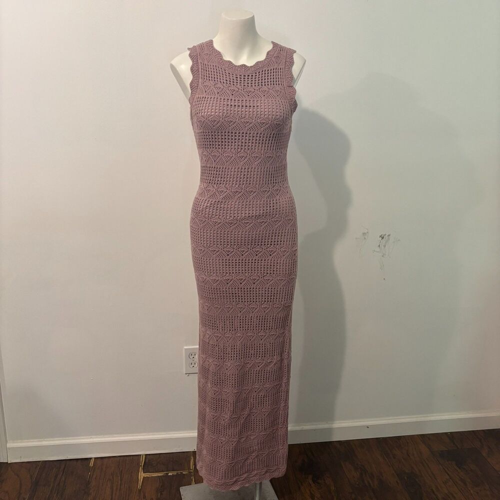 Olive + Oak size Large Dusty Purple Mauve Crochet Summer Beachy Maxi Dress